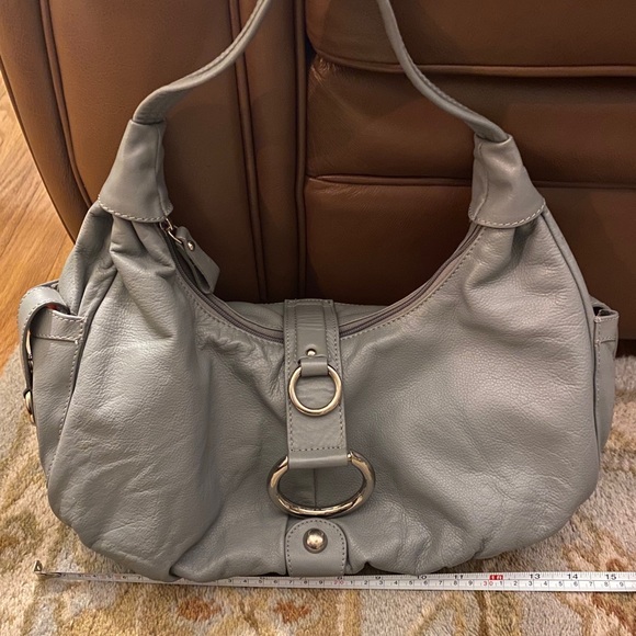 Italian Gray Leather Michael Rome Slouch Satchel Purse - Picture 14 of 16